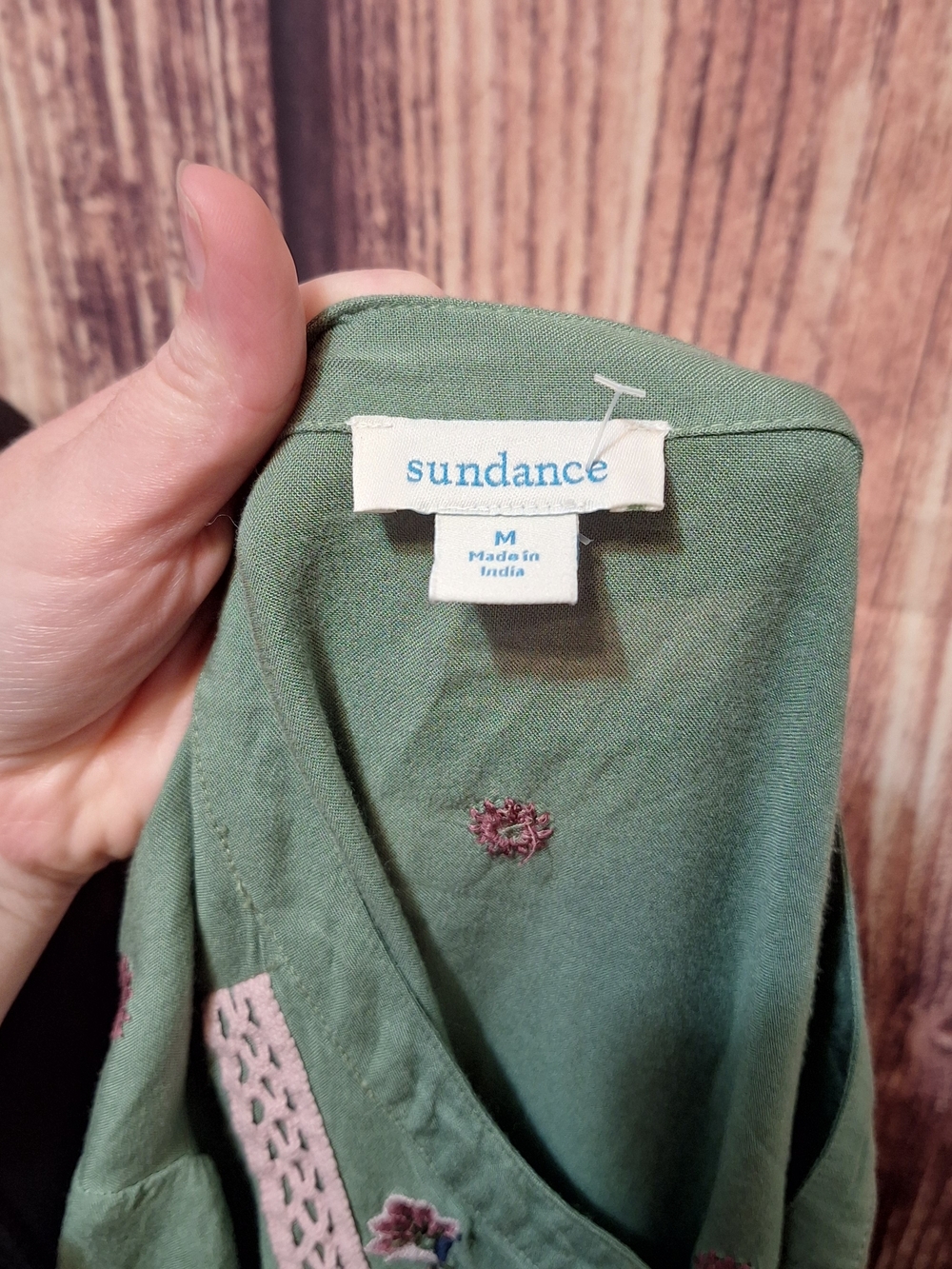 Sundance Sage Green Embroidered Boho Midi Dress Size Medium - Picture 7 of 8
